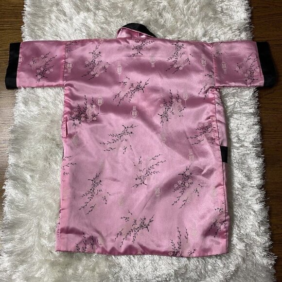 Kids Satin Kimono Robe Asian Embroidered Dragon - Picture 4 of 14